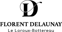 Logo du domaine Florent Delaunay, avec son "D" typographique caractéristique, noir sur fond transparent.